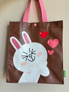 NEW 💞 Adorable LINE FRIENDS Cony Tote Bag - Pink Handles, Snap Closure
